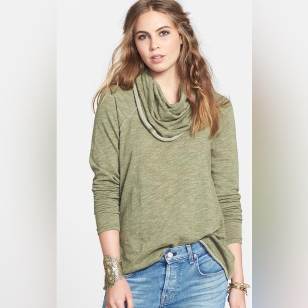 Free People Beach Olive Green Cocoon Cowl Neck Sweater Top Tunic OS
